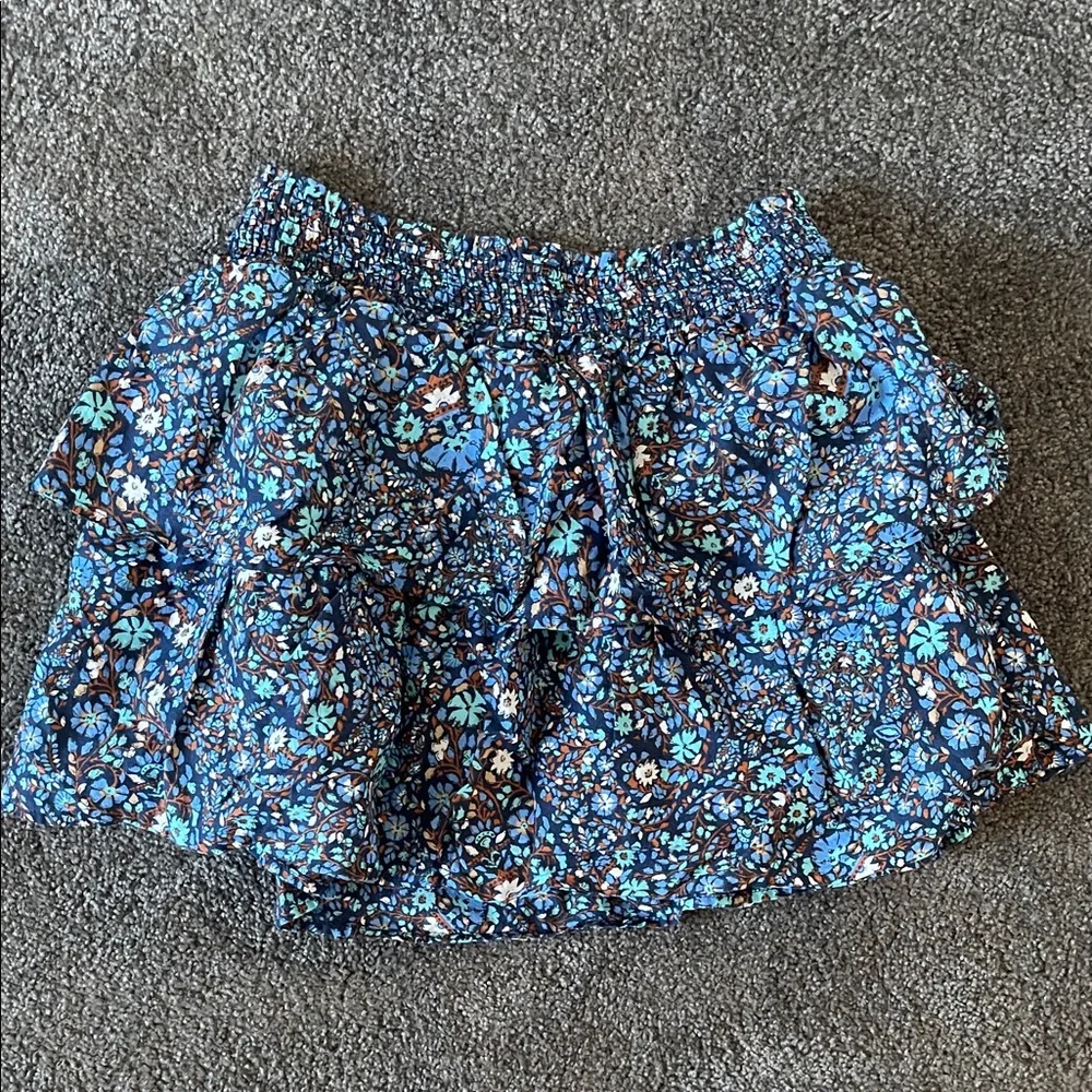 Vineyard Vines Blue Floral Ruffle Mini Skirt | Elastic Waist